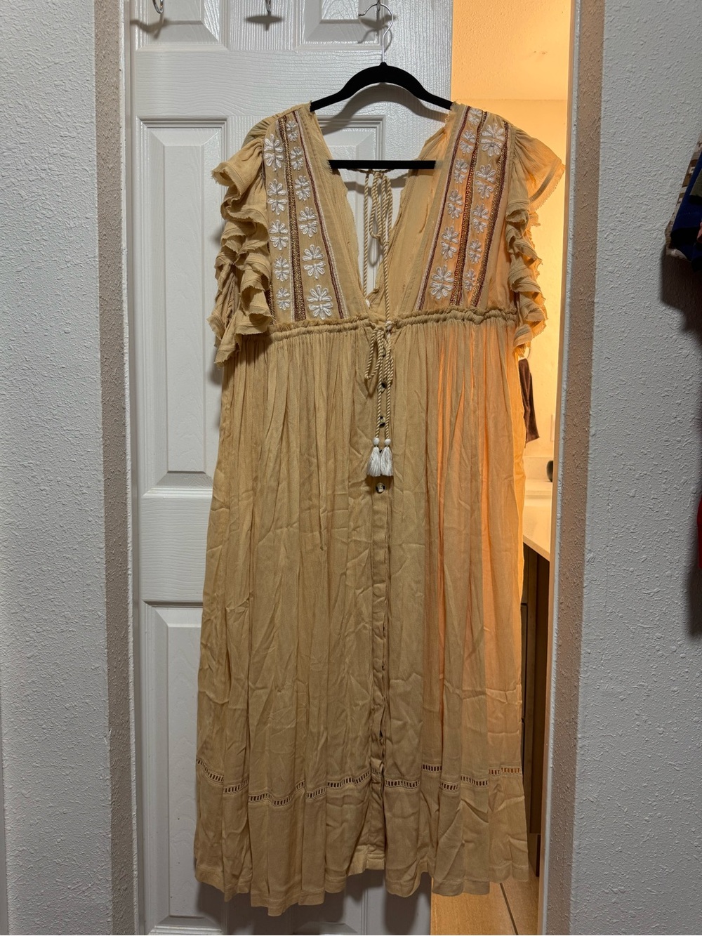 Free People Mustard Yellow Embroidered Maxi Dress